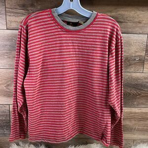 Lizsport Ladies Long Sleeve Striped Crewneck Pullover Shirt Sz Medium Red Gray